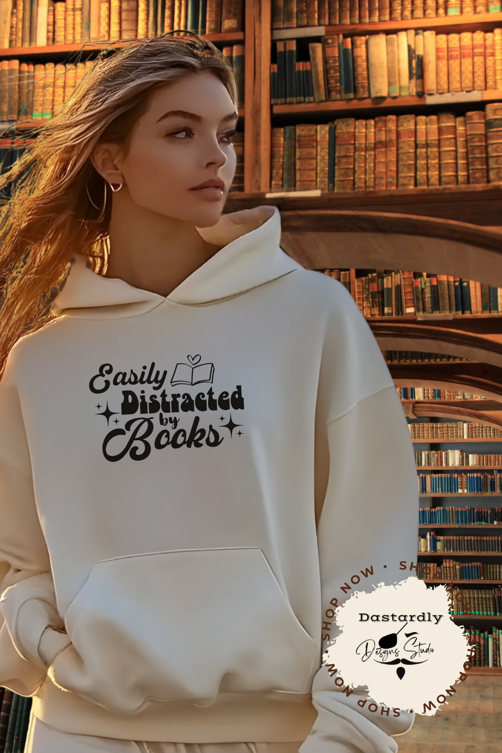 Easily Distracted by Books Hooded Sweatshirt