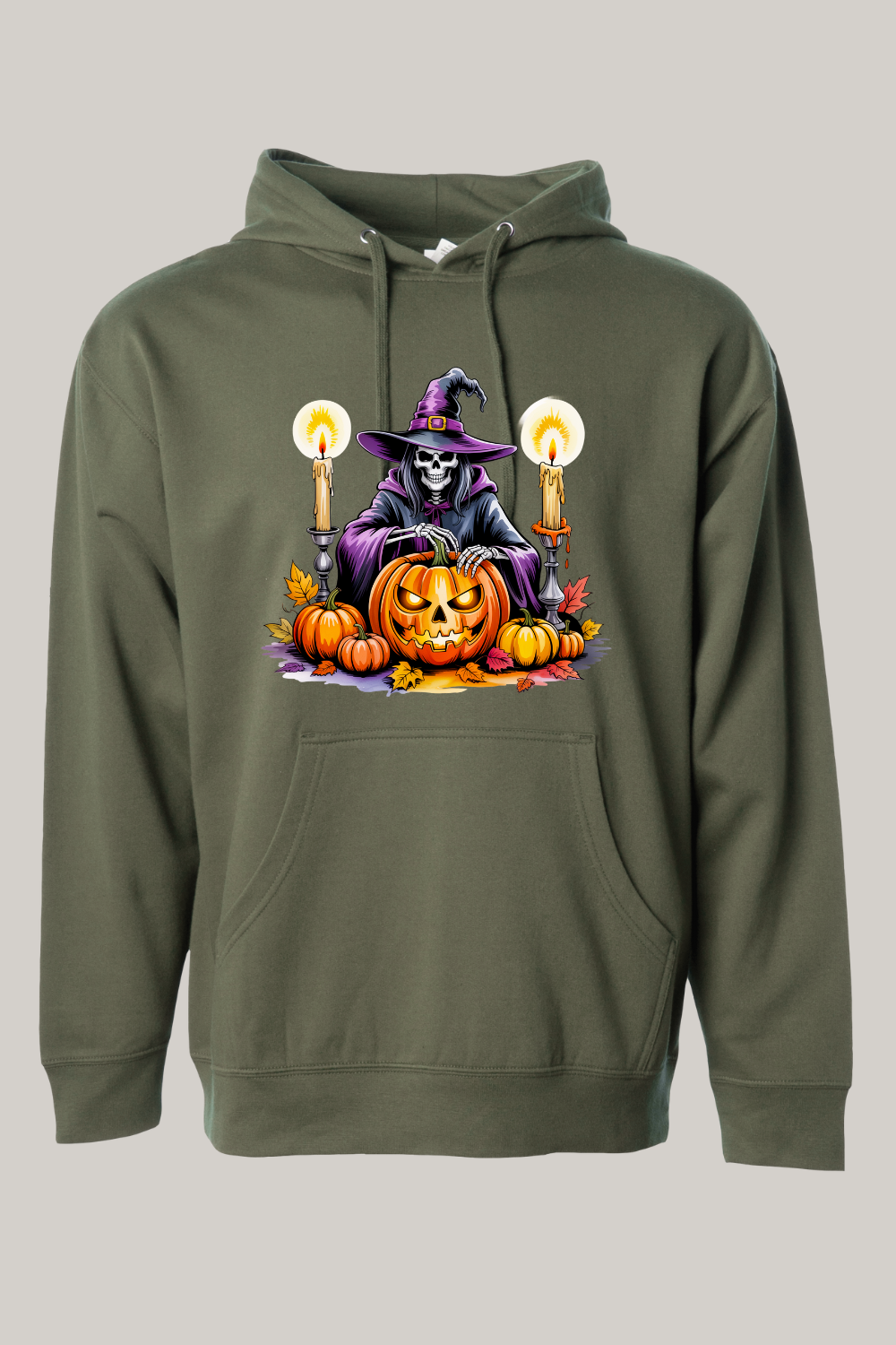 Halloween Themed Skeleton Witch Hooded Sweatshirt