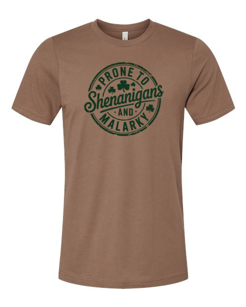 Prone To Shenanigans and Malarkey – St. Patrick’s Day T-Shirt 🍀