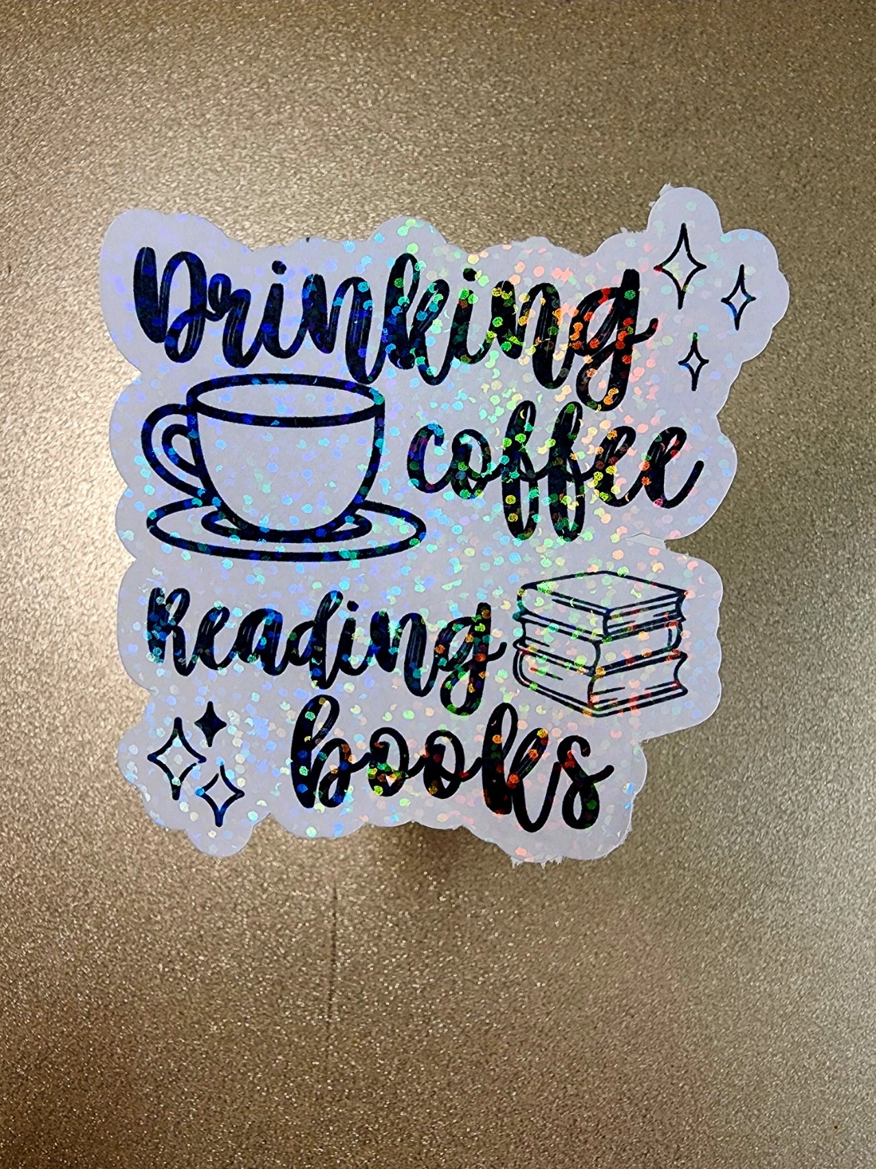 Reading Books Drinking Coffee – 3" Holographic Sticker