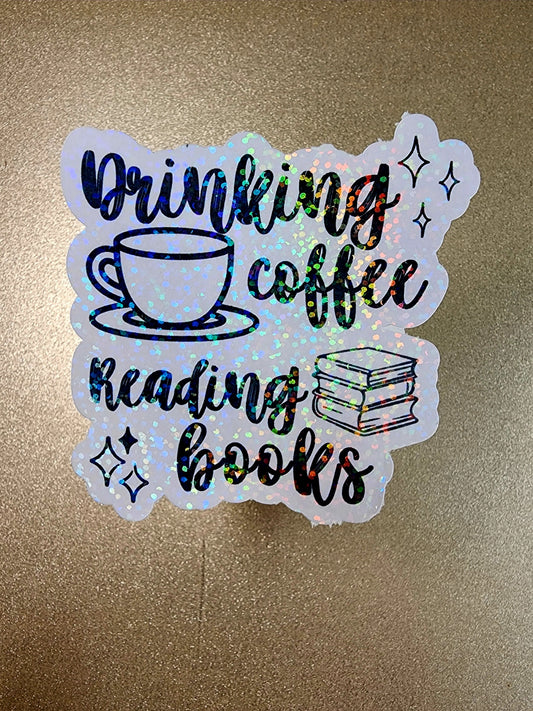 Reading Books Drinking Coffee – 3" Holographic Sticker